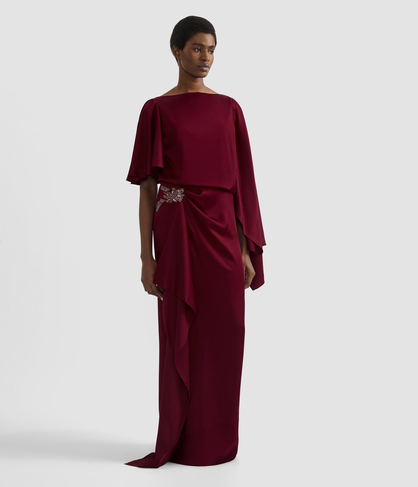 Embellished Satin Cady Draped Gown