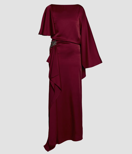 Embellished Satin Cady Draped Gown