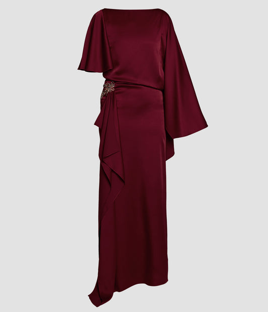 Embellished Satin Cady Draped Gown