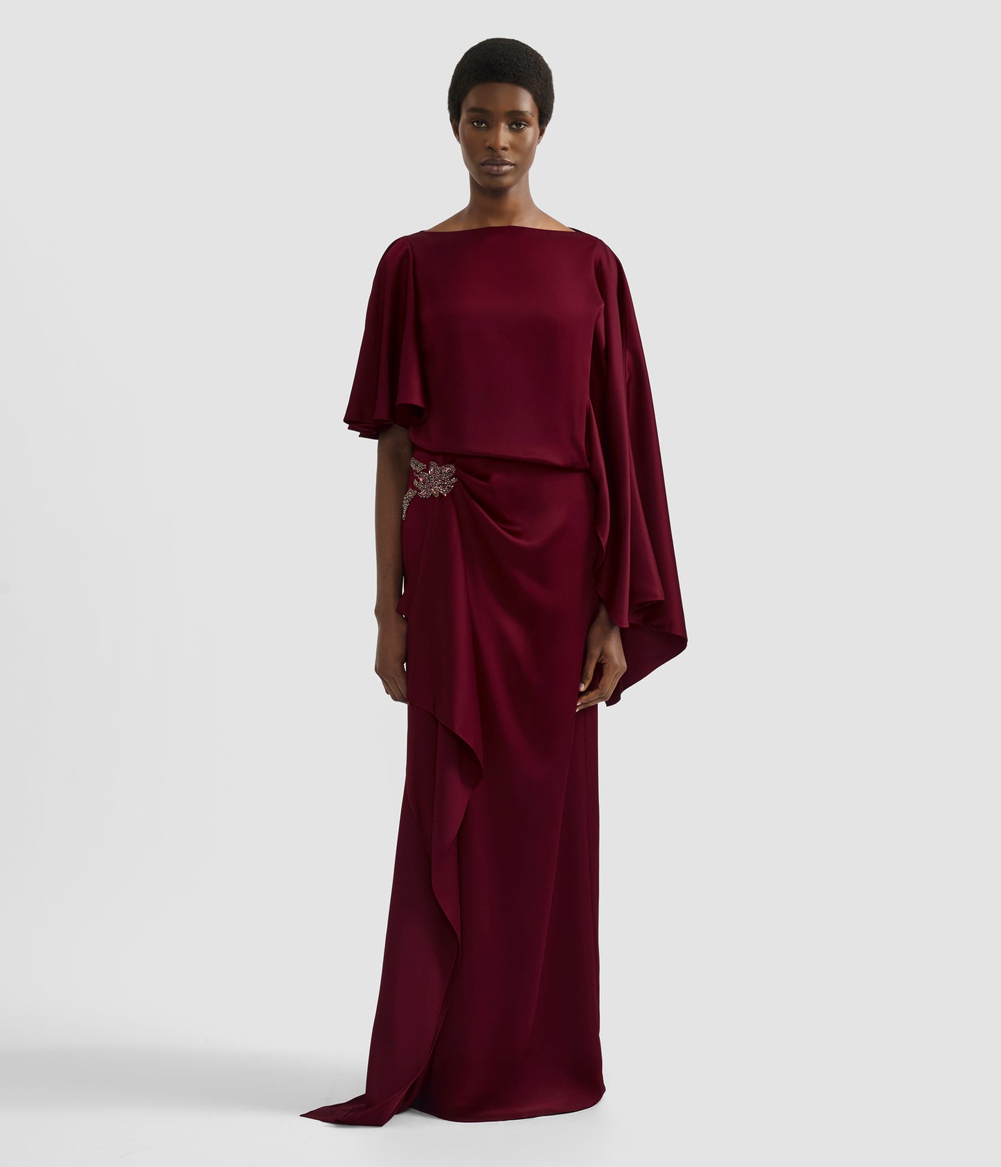Embellished Satin Cady Draped Gown