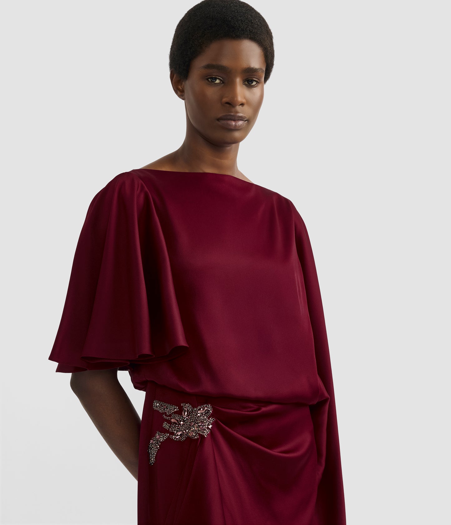 Embellished Satin Cady Draped Gown