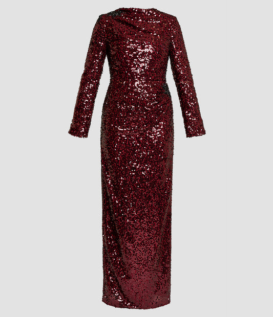 Embellished Sequin Long Sleeve Gown