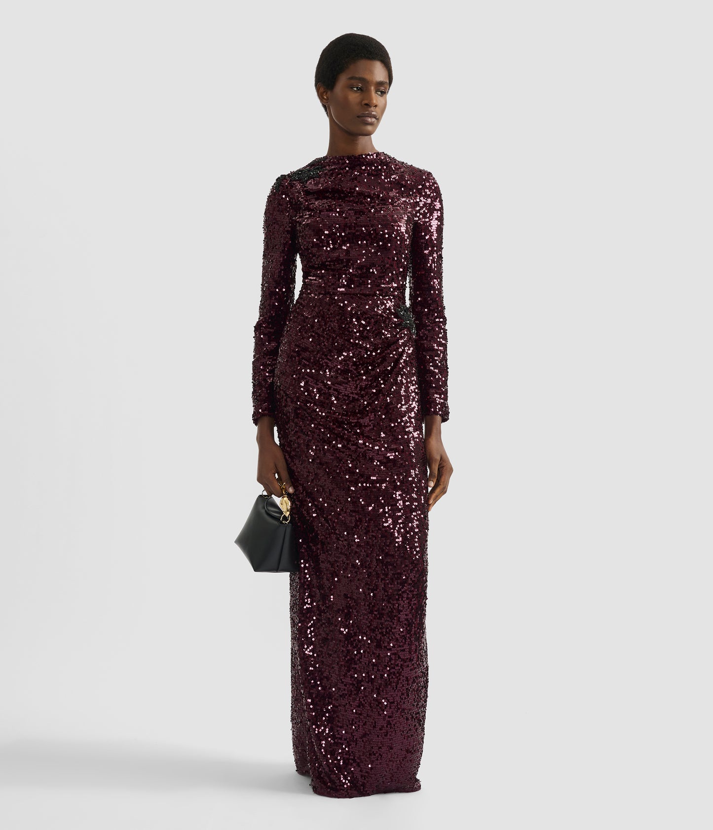 Embellished Sequin Long Sleeve Gown