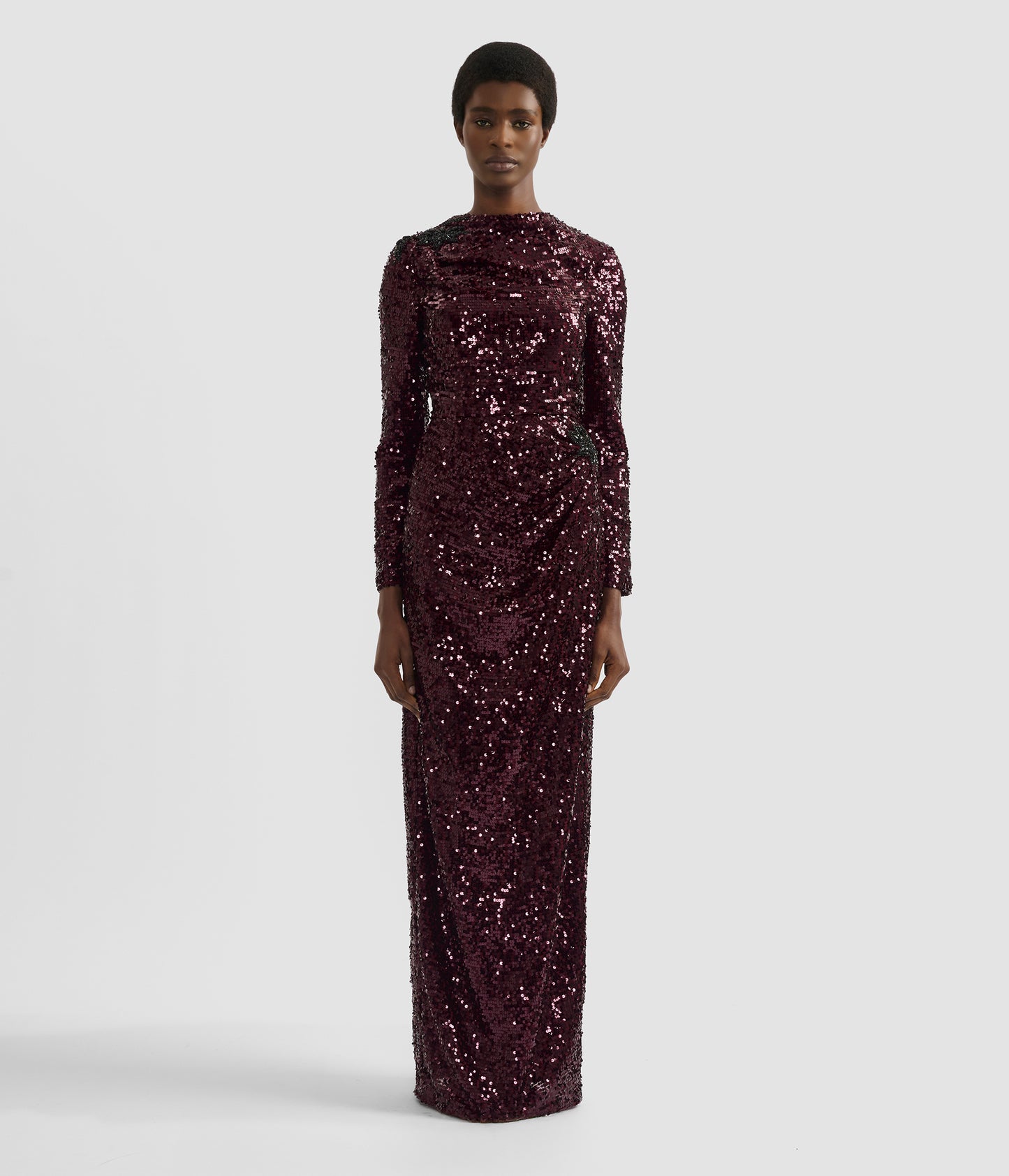 Embellished Sequin Long Sleeve Gown