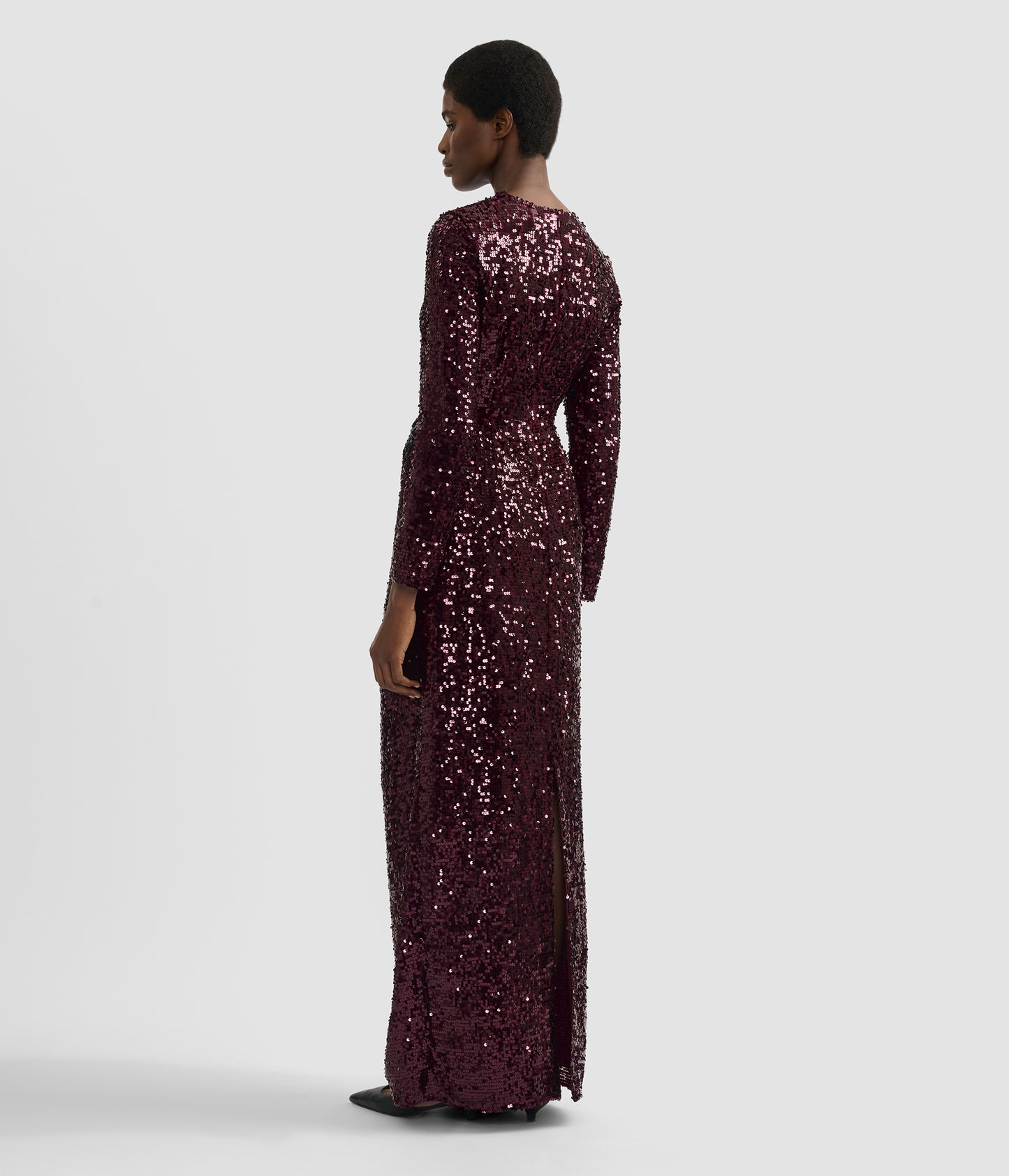 Embellished Sequin Long Sleeve Gown