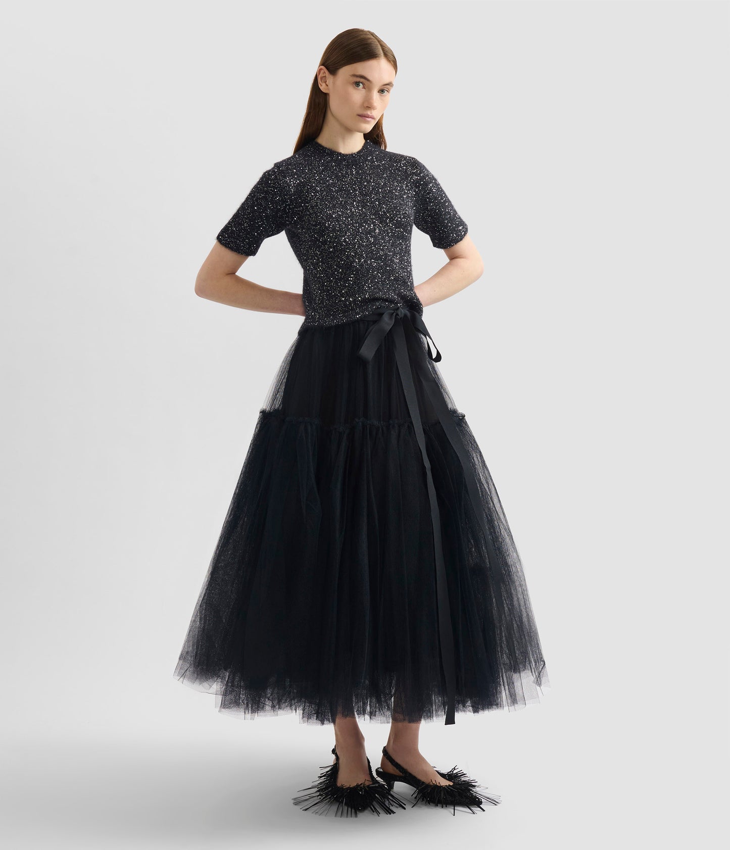 Sequin Short Sleeve Knit Top