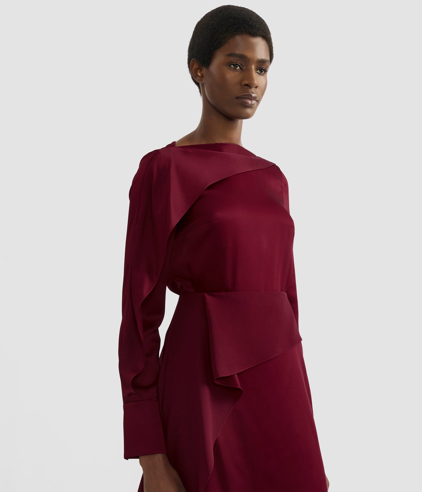 Draped Satin Cady Long Sleeve Blouse