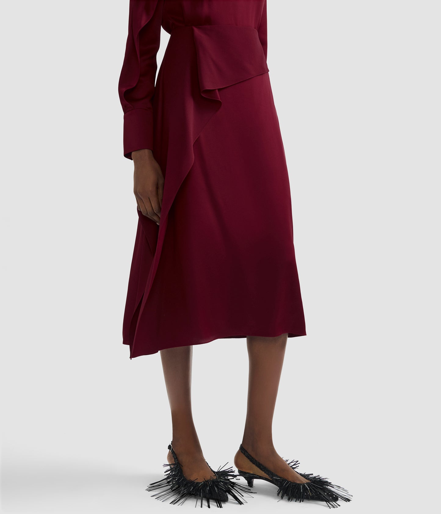 Satin Cady Draped Midi Skirt