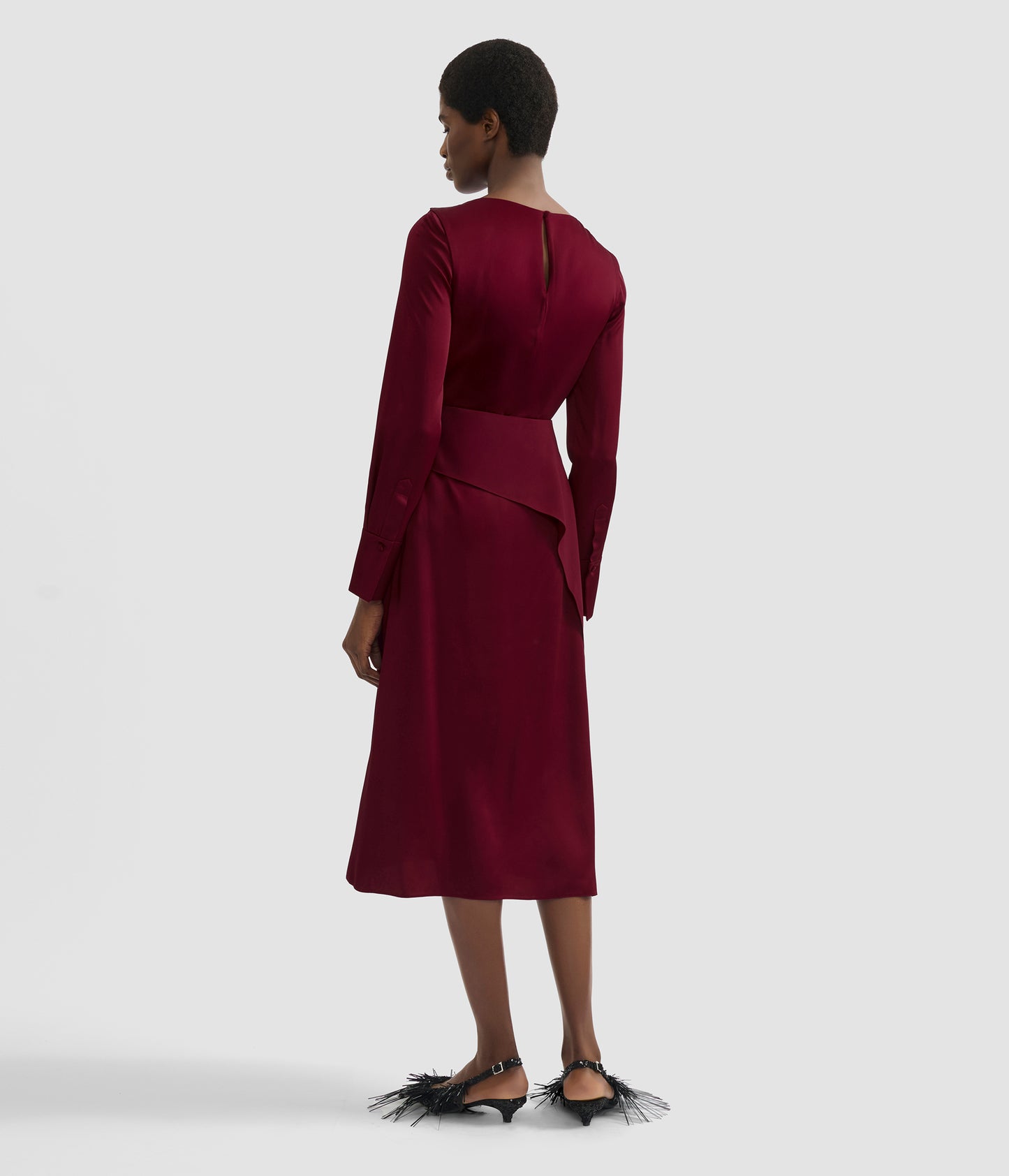 Satin Cady Draped Midi Skirt