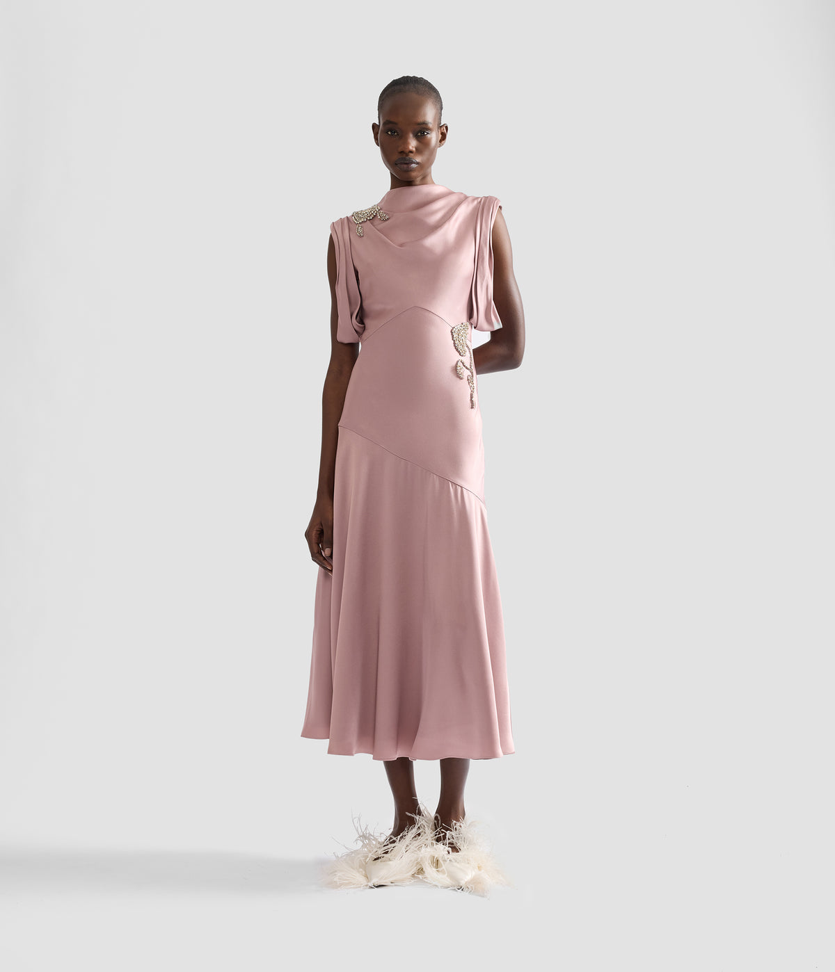Embellished Satin Midi Dress