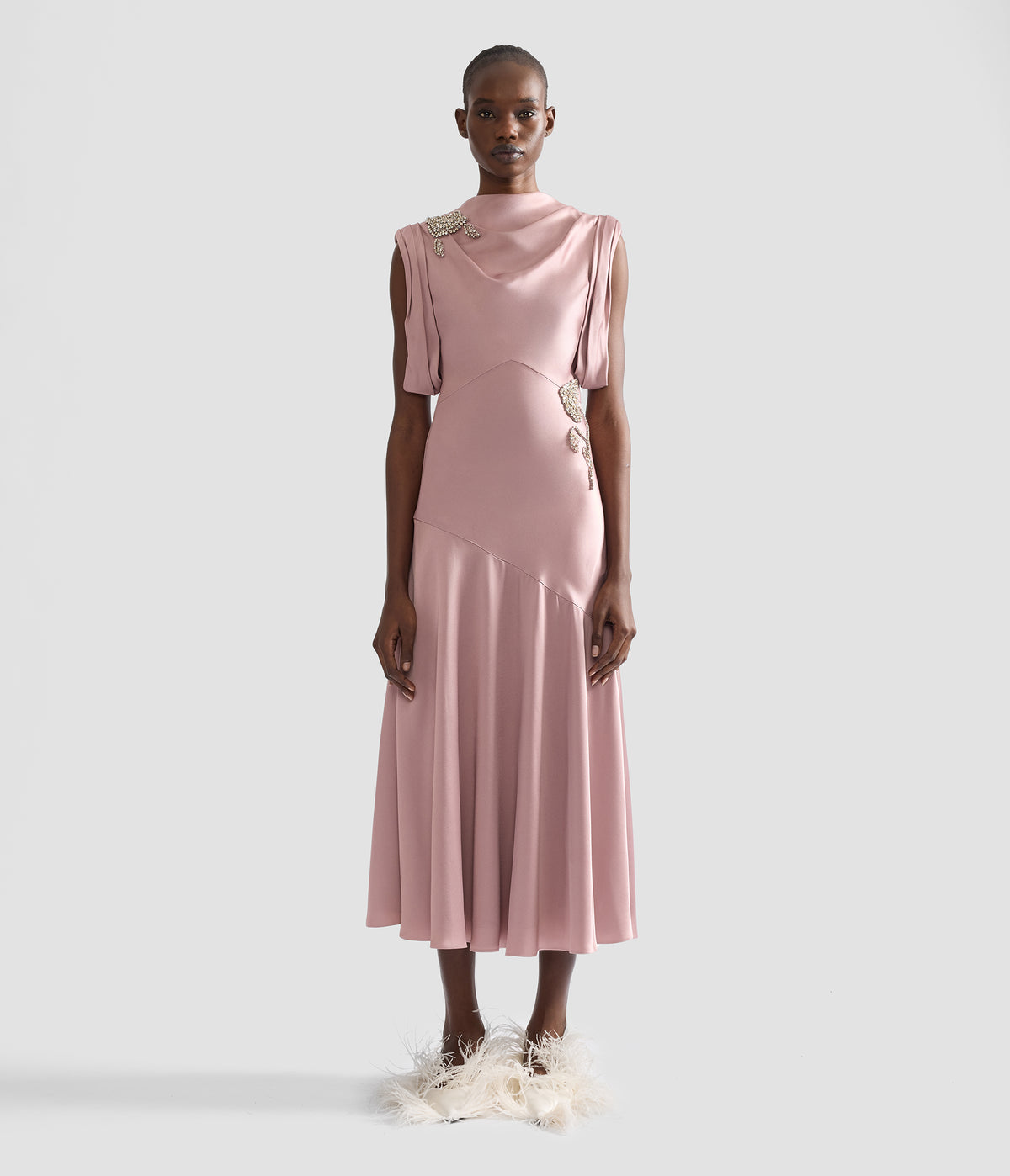 Embellished Satin Midi Dress