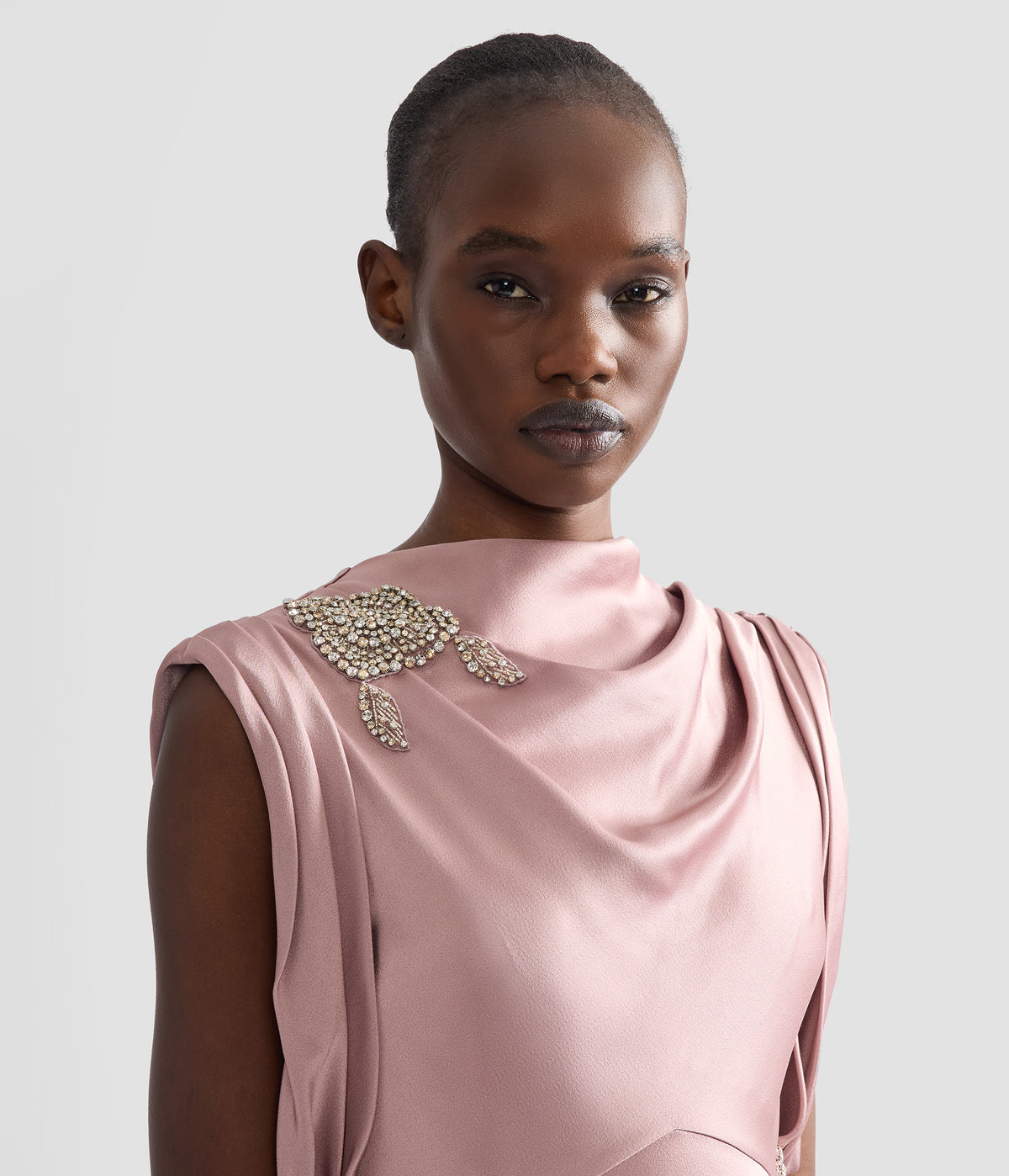 Embellished Satin Midi Dress