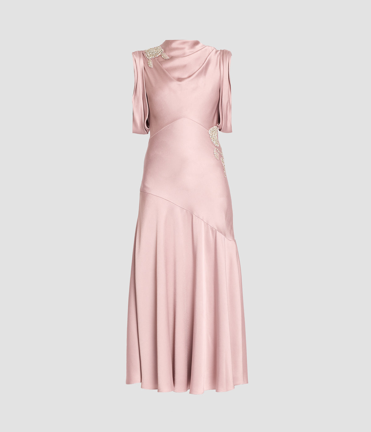 Embellished Satin Midi Dress