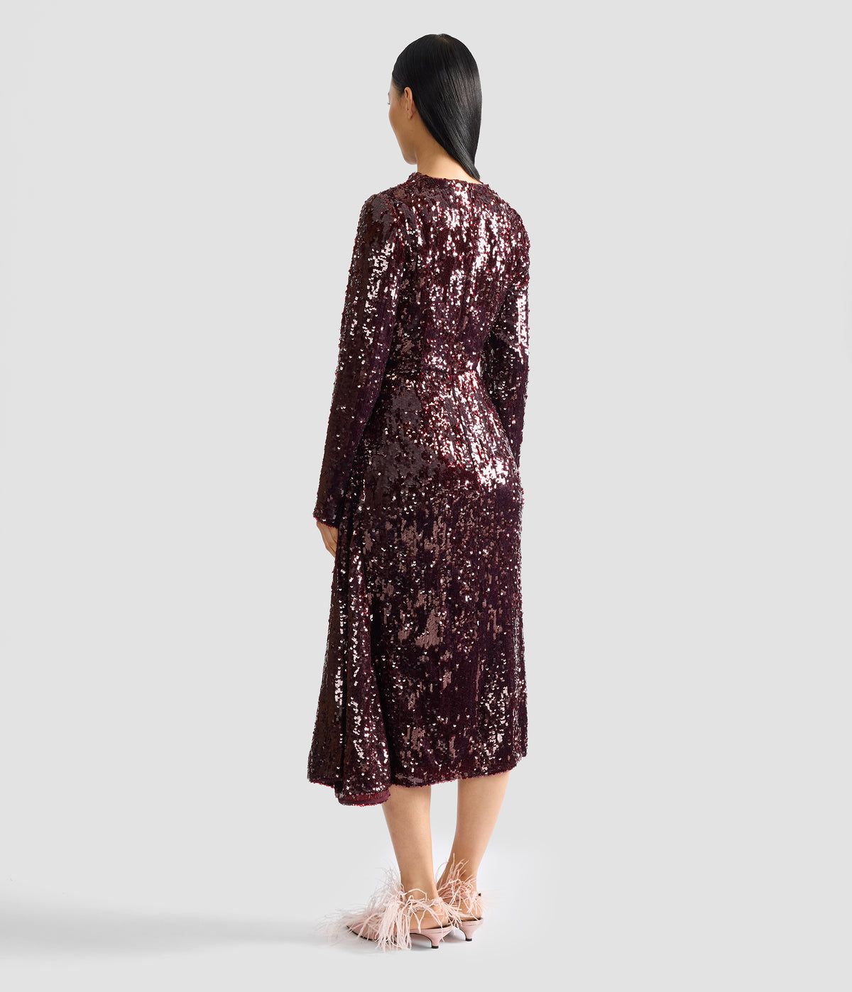 Floral Applique Sequin Draped Midi Dress