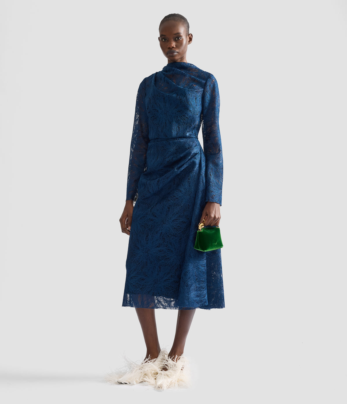 Floral Lace Draped Midi Dress