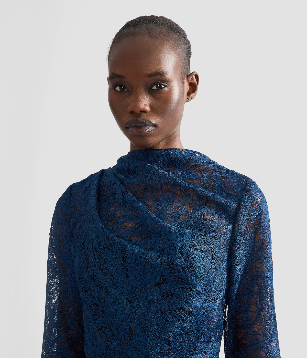 Floral Lace Draped Midi Dress
