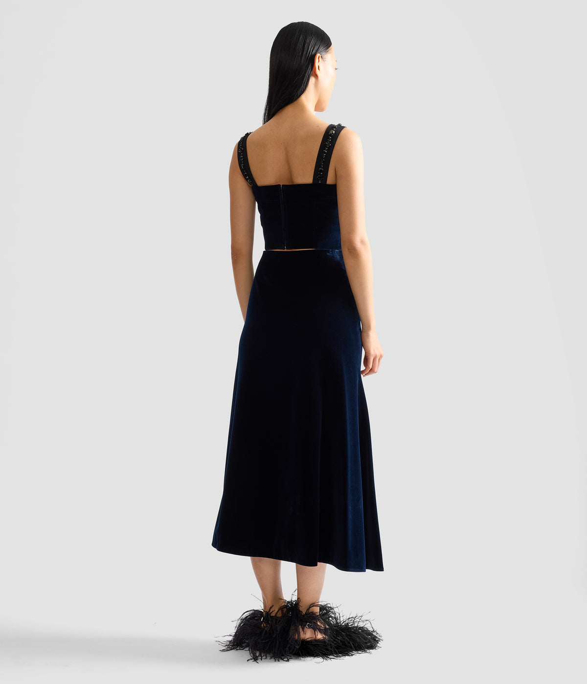 Velvet Draped Midi Skirt