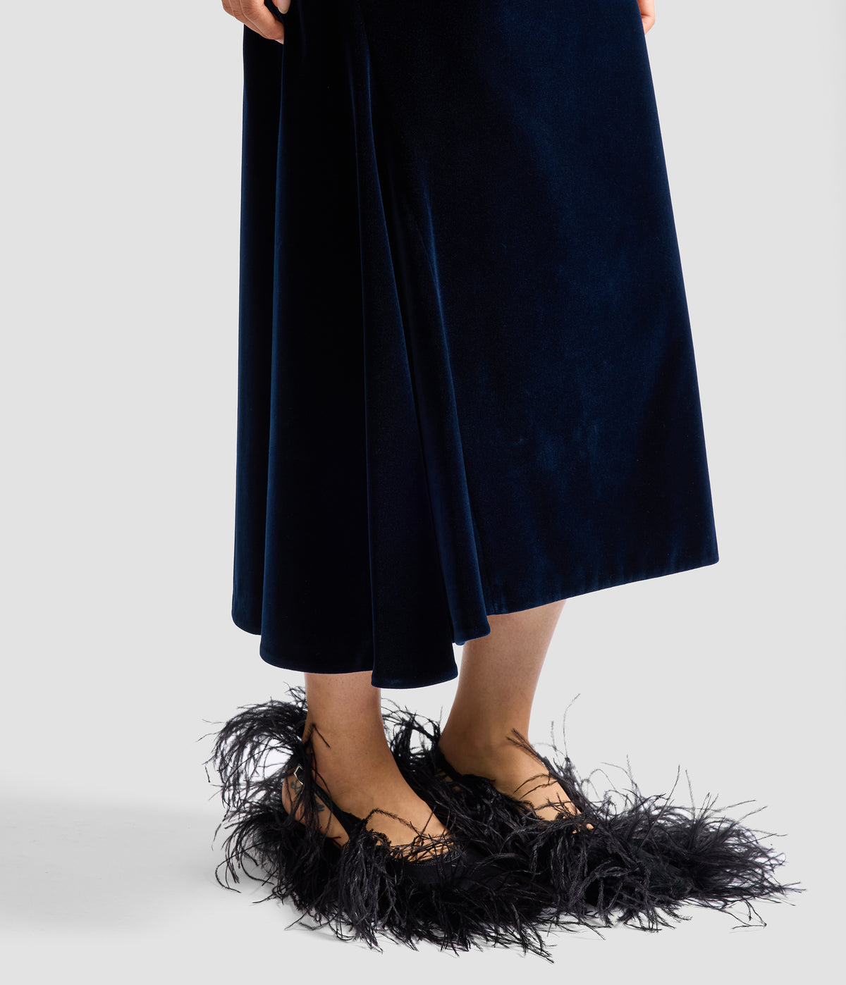 Velvet Draped Midi Skirt