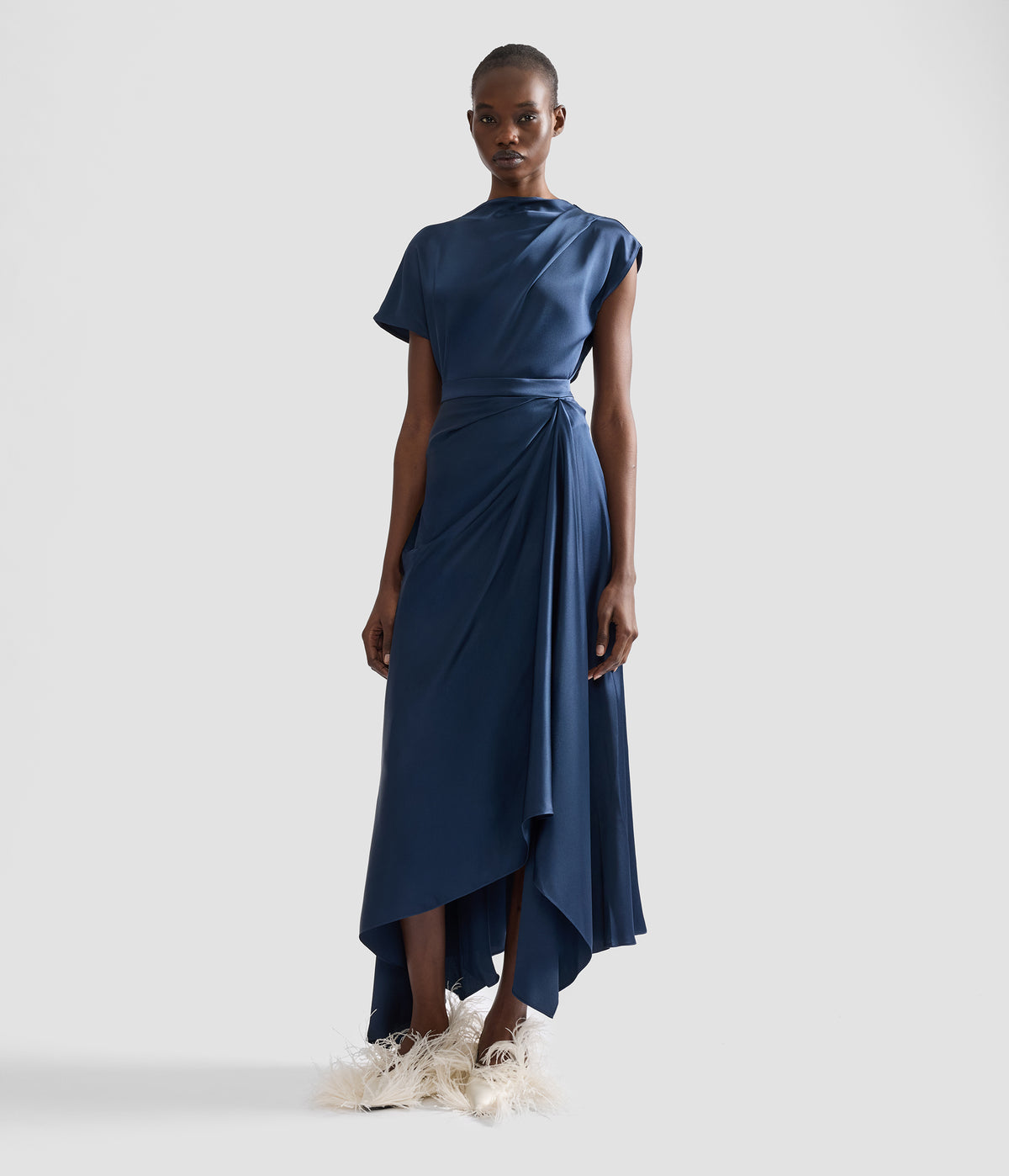 Satin Draped Midi Skirt