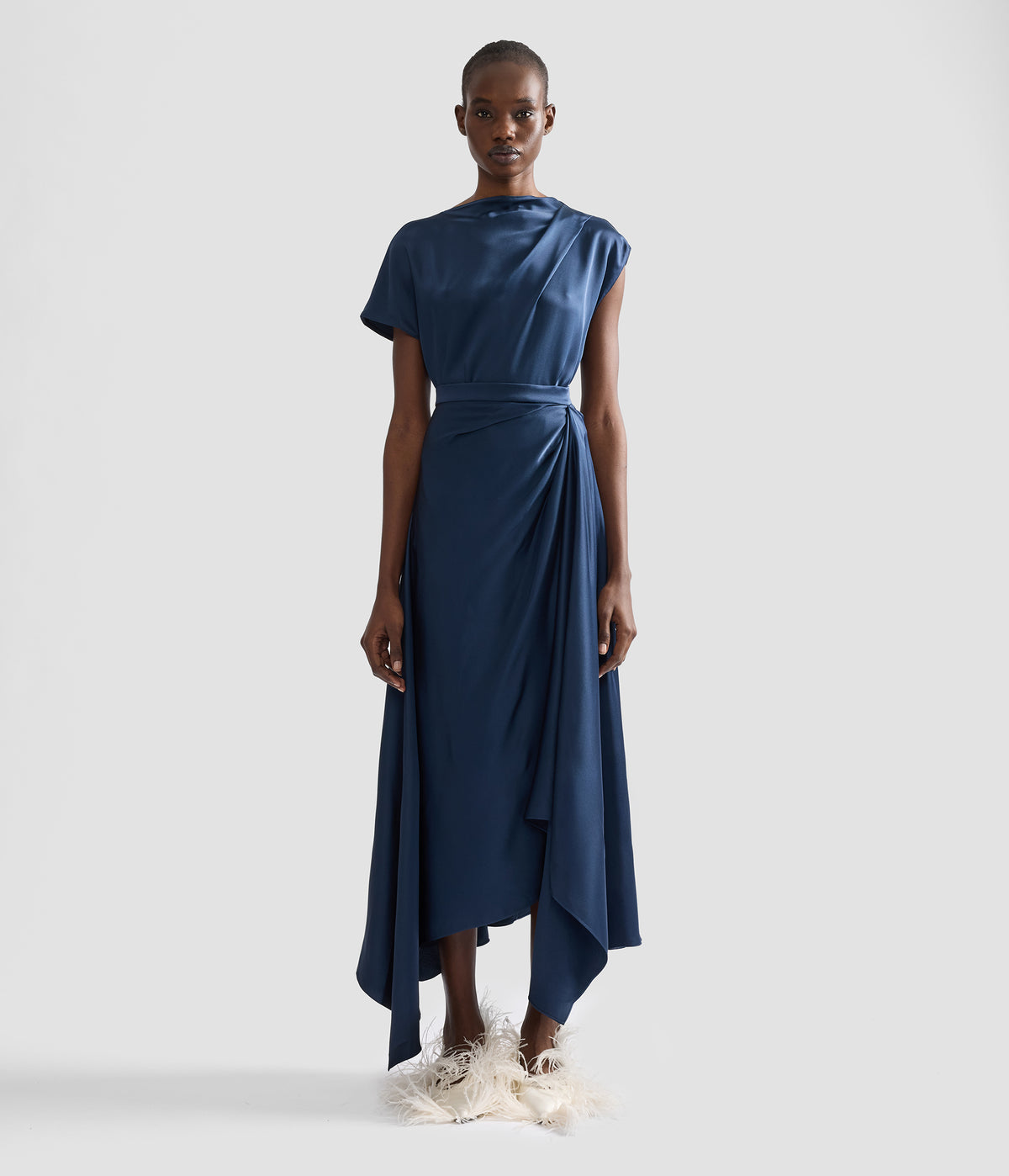 Satin Draped Midi Skirt