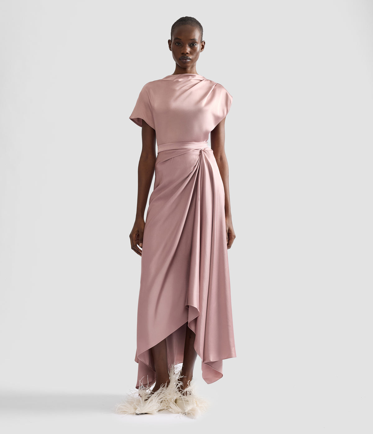 Satin Draped Midi Skirt
