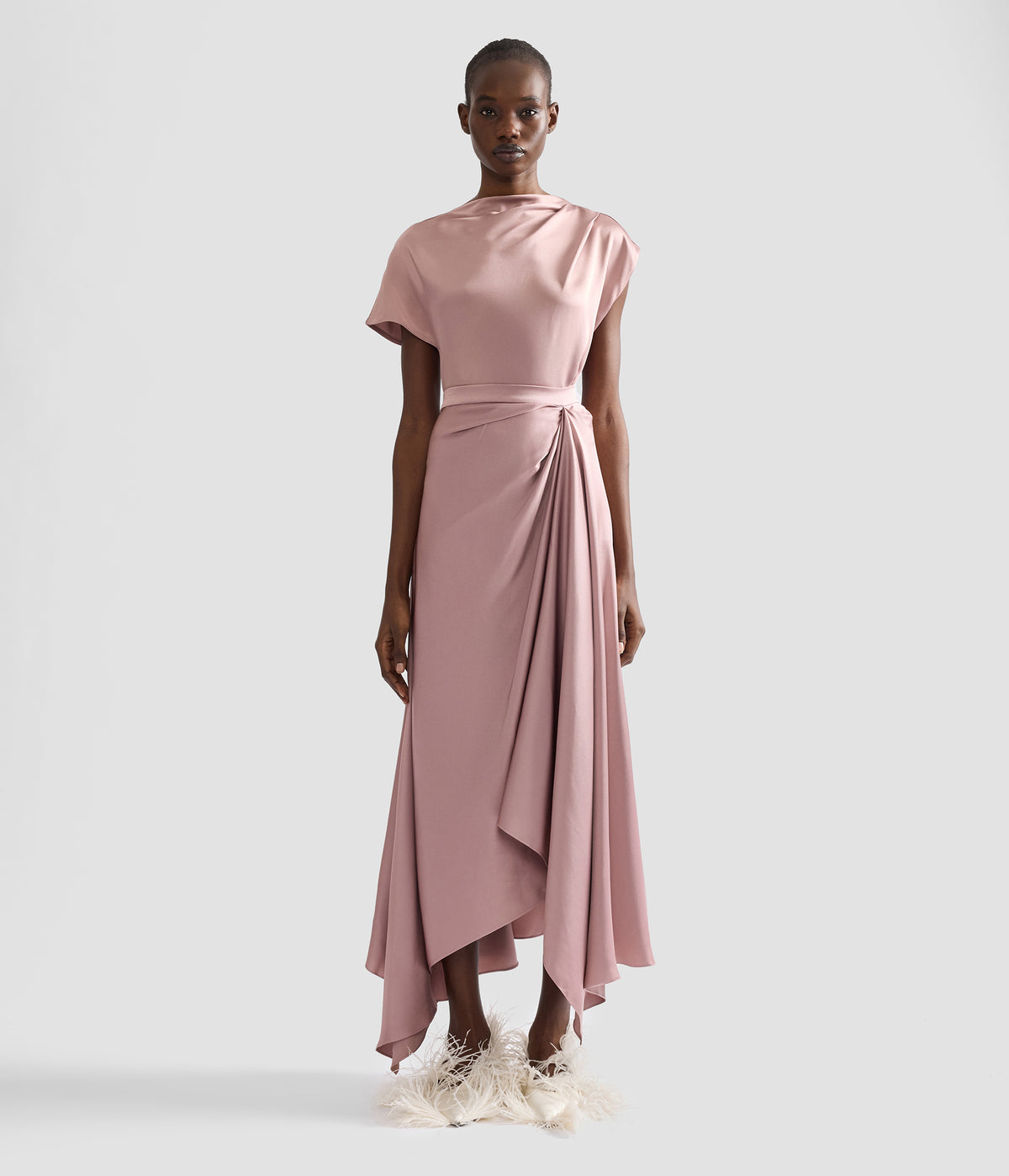 Satin Draped Midi Skirt