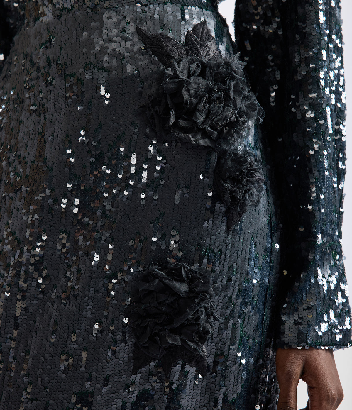Floral Applique Sequin Midi Pencil Skirt