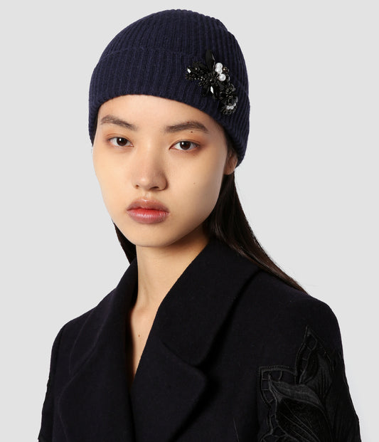 Navy Cashmere Knitted Beanie