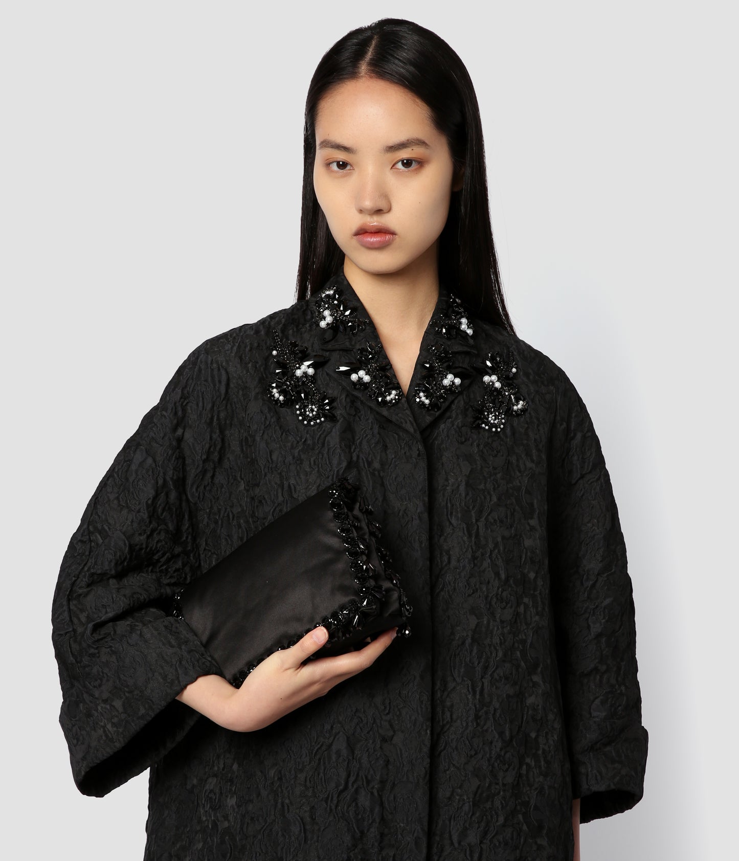 Small Black Satin Embroidered Bag