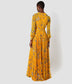Long Sleeve Pleated Belted Gown