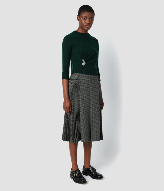 Wool Midi Length Skirt With Side Pleated Panels