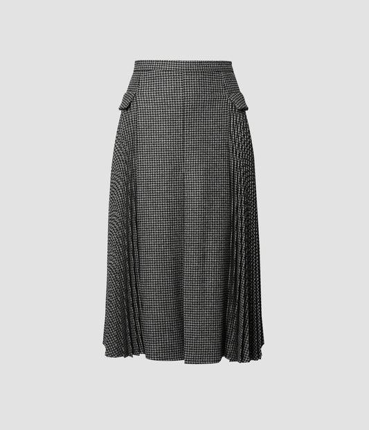 Wool Midi Length Skirt With Side Pleated Panels
