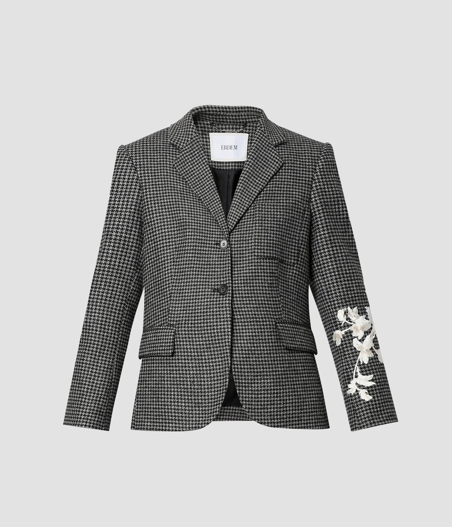 Houndstooth Wool Fitted Single Breasted Blazer