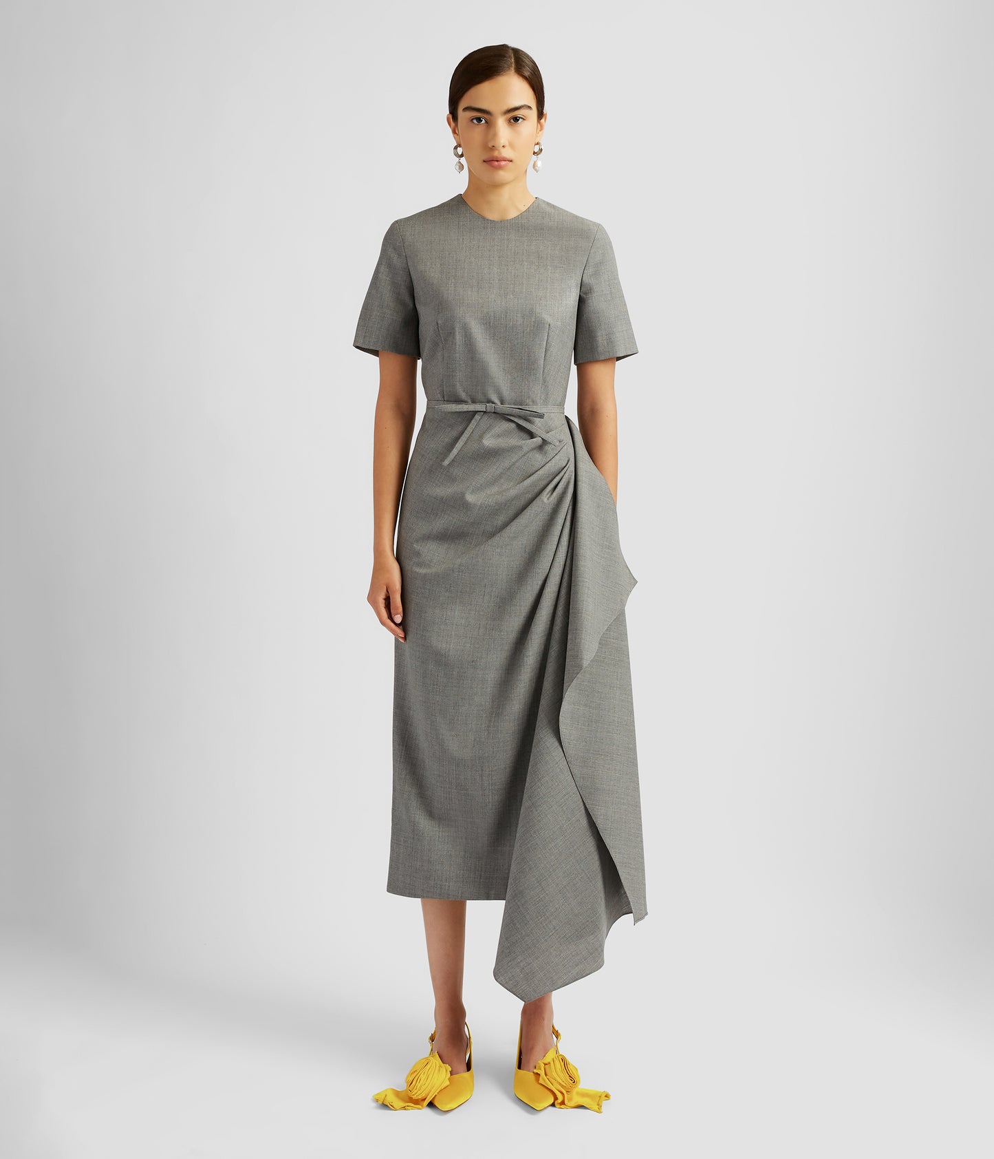 Short Sleeve Midi Dress With Drape Detail