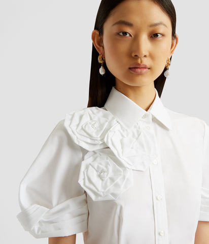 Short Sleeve Midi Shirt Dress With Rosettes