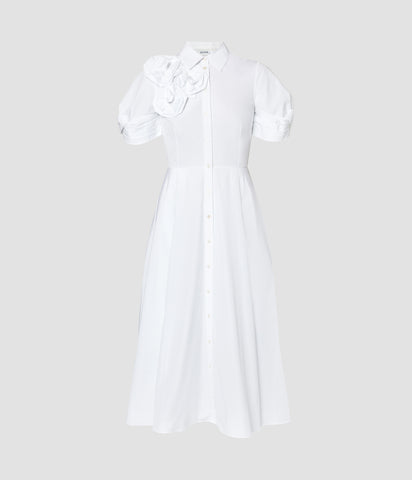 Short Sleeve Midi Shirt Dress With Rosettes