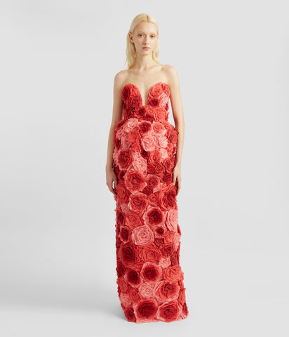 Strapless 3D Roses Gown