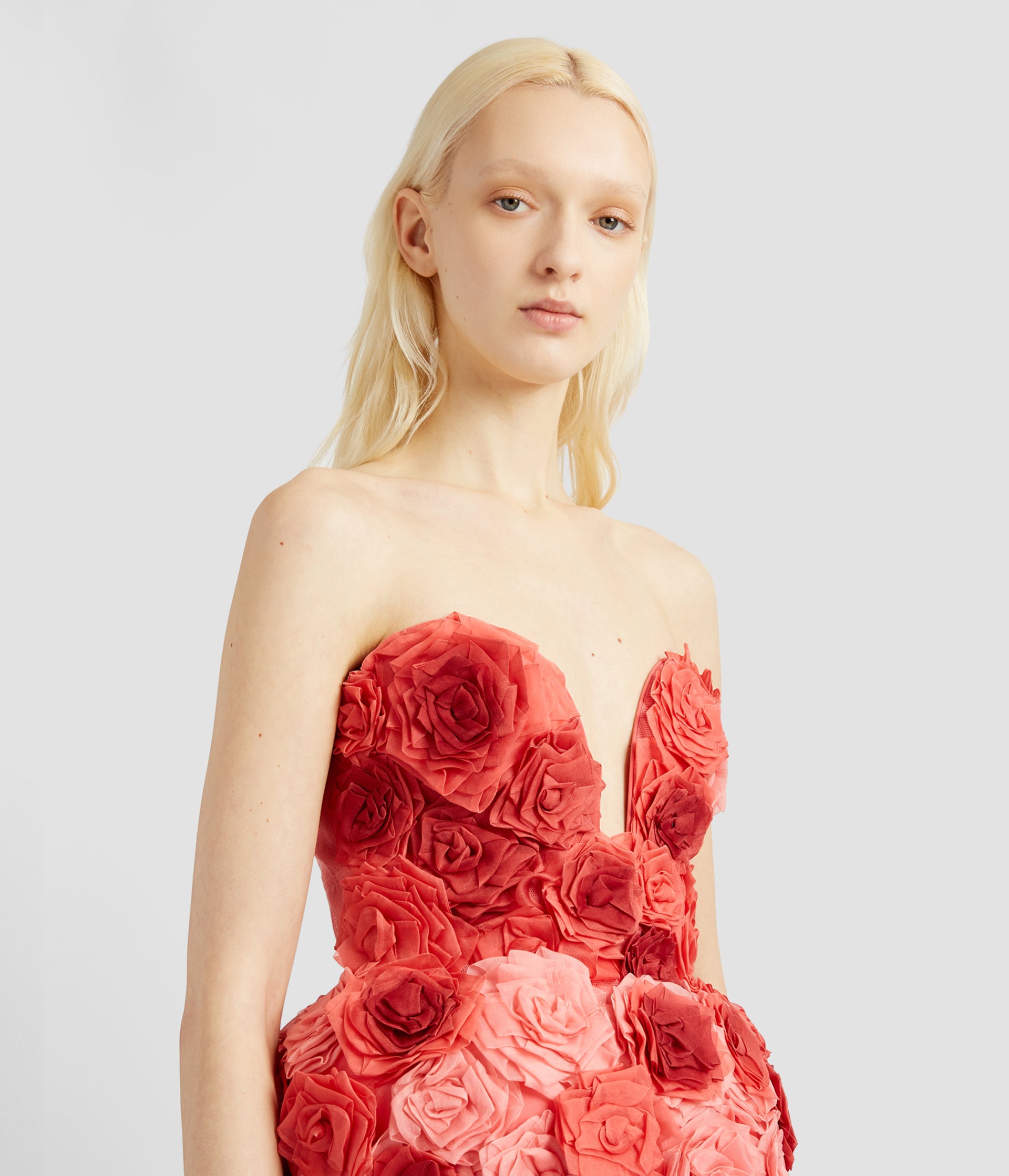 Strapless 3D Roses Gown