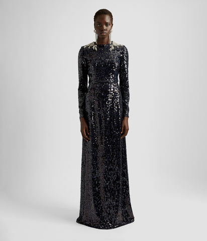 Long Sleeve Sequin Gown
