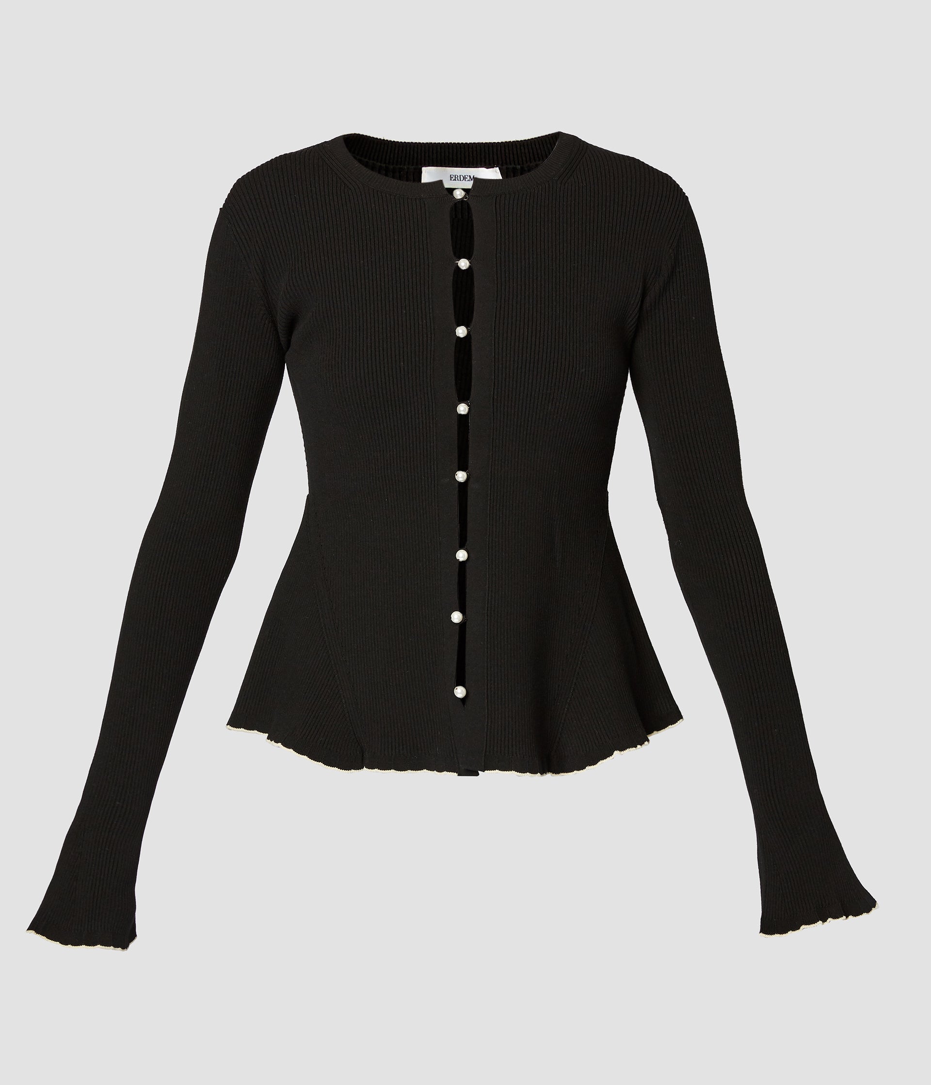 Black Peplum Cardigan with Pearl Buttons ERDEM Official Store