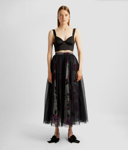 Midi Skirt With Tulle Overlay