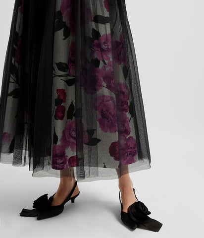 Midi Skirt With Tulle Overlay