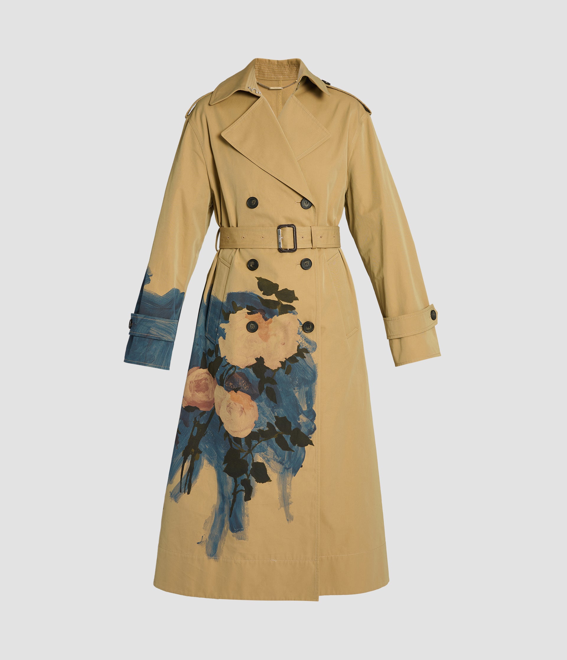 Floral Print Cotton Twill Trench Coat
