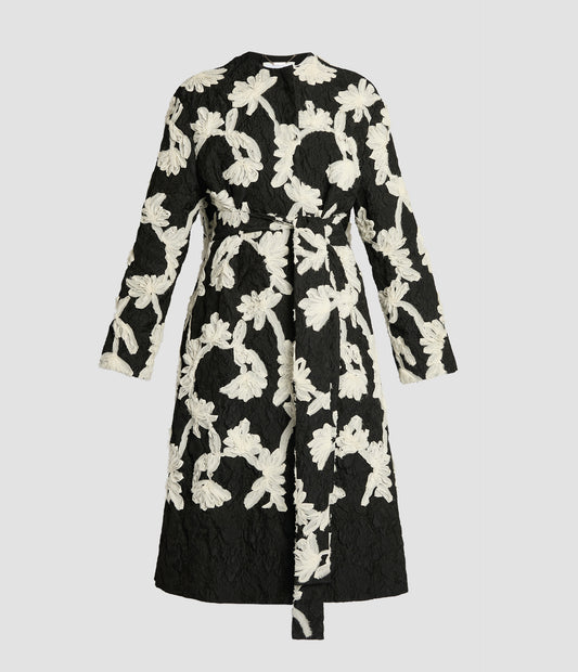 Embroidered Jacquard Belted Coat