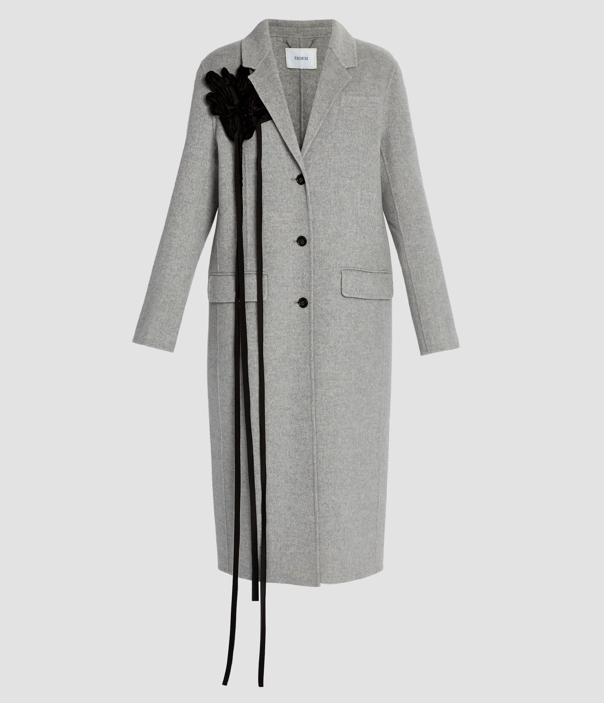 Floral Appliqué Double Faced Wool Tailored Coat