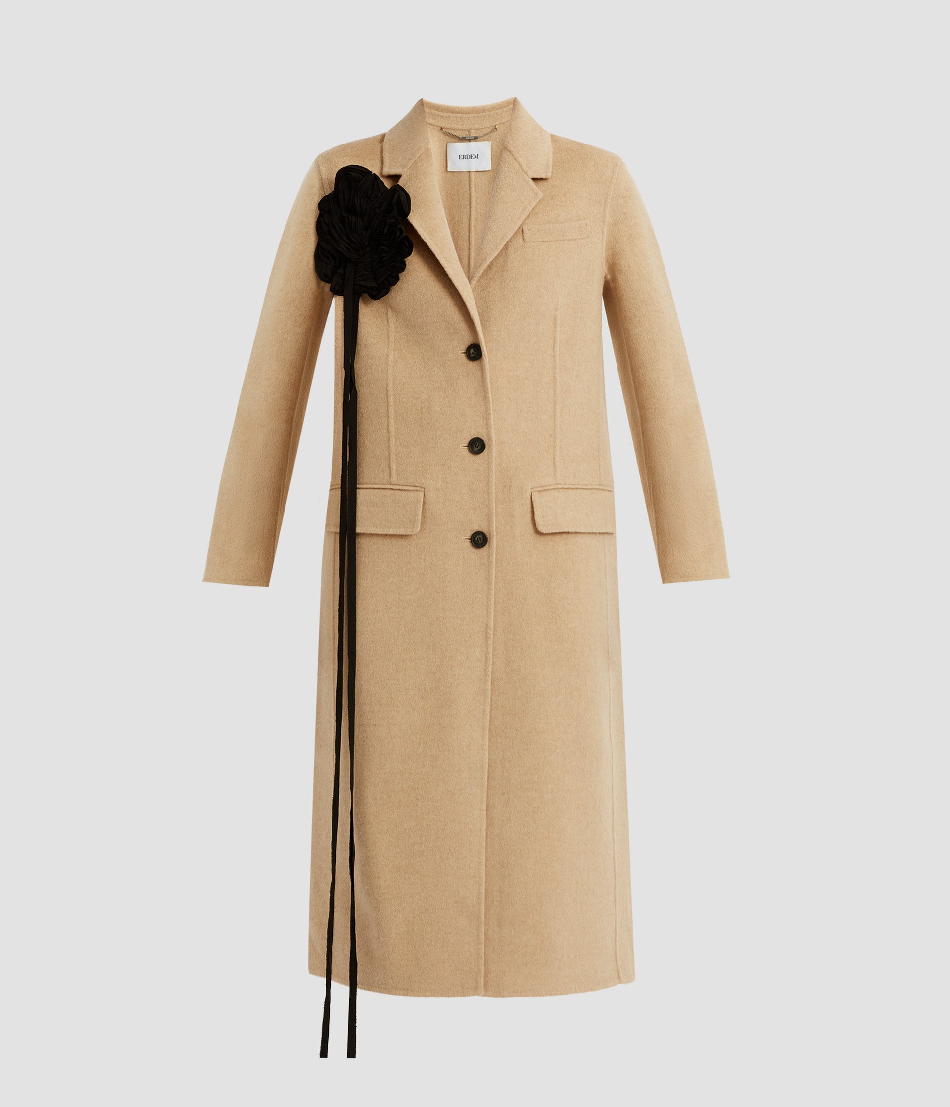 Floral Appliqué Double Faced Wool Tailored Coat