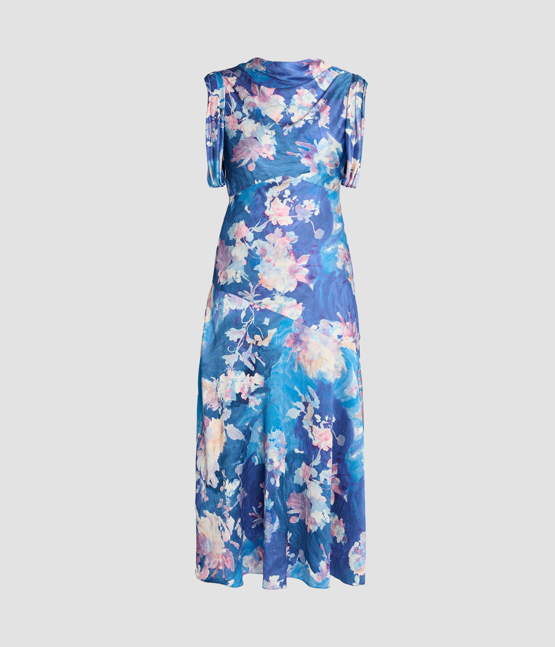 Floral Print Crinkle Satin Draped Midi Dress