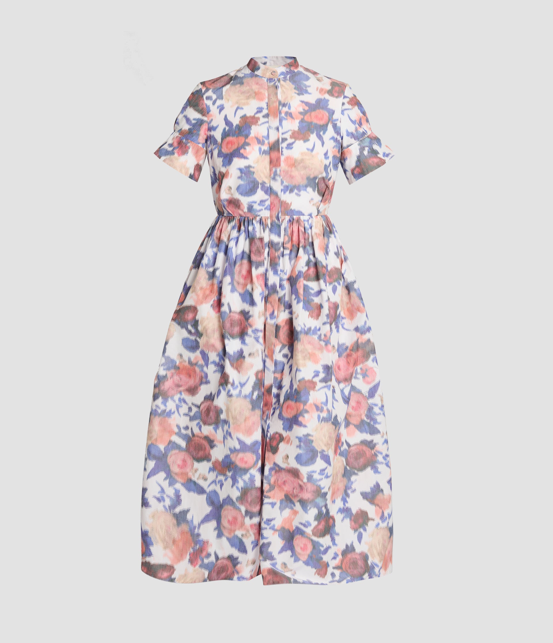 Floral Print Chiné Taffeta Shirt Dress