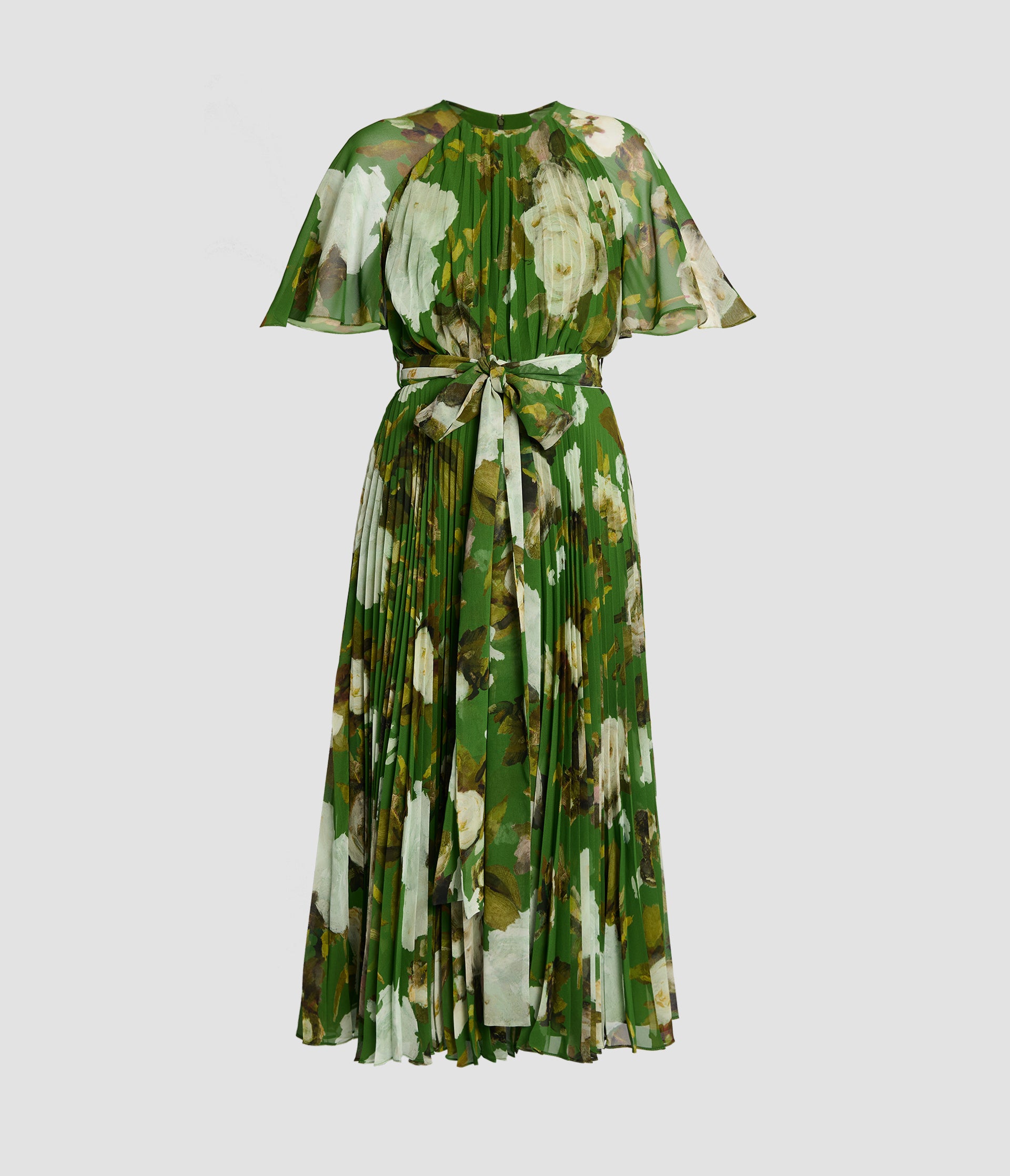 Floral Print Pleated Voile Midi Dress