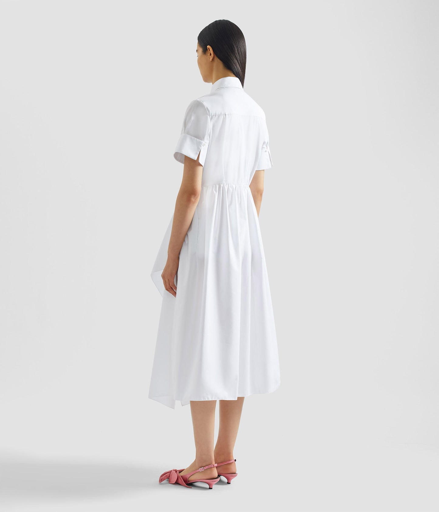 Floral Appliqué Draped Shirt Dress